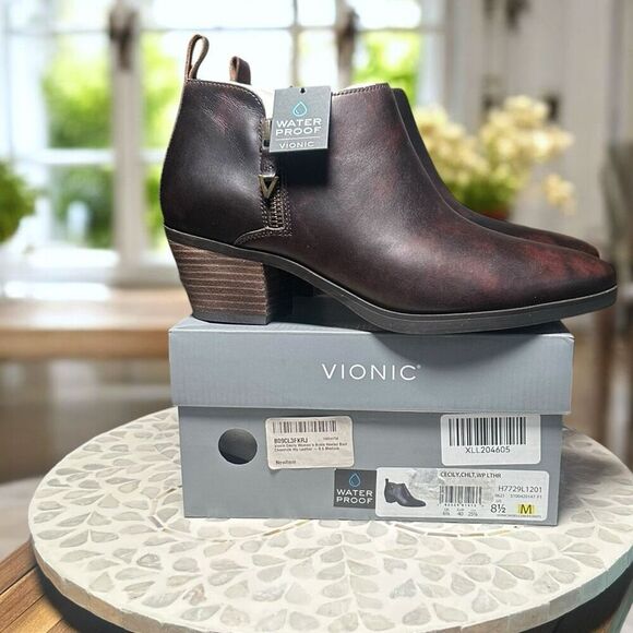 Vionic $170 Cecily Waterproof Leather Ankle Boot Dual Zip Orthotic Support Women - Picture 15 of 16